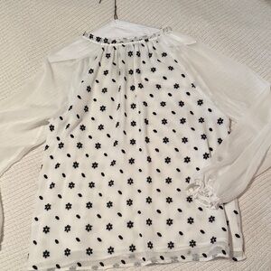 CeCe White and Black Floral Blouse